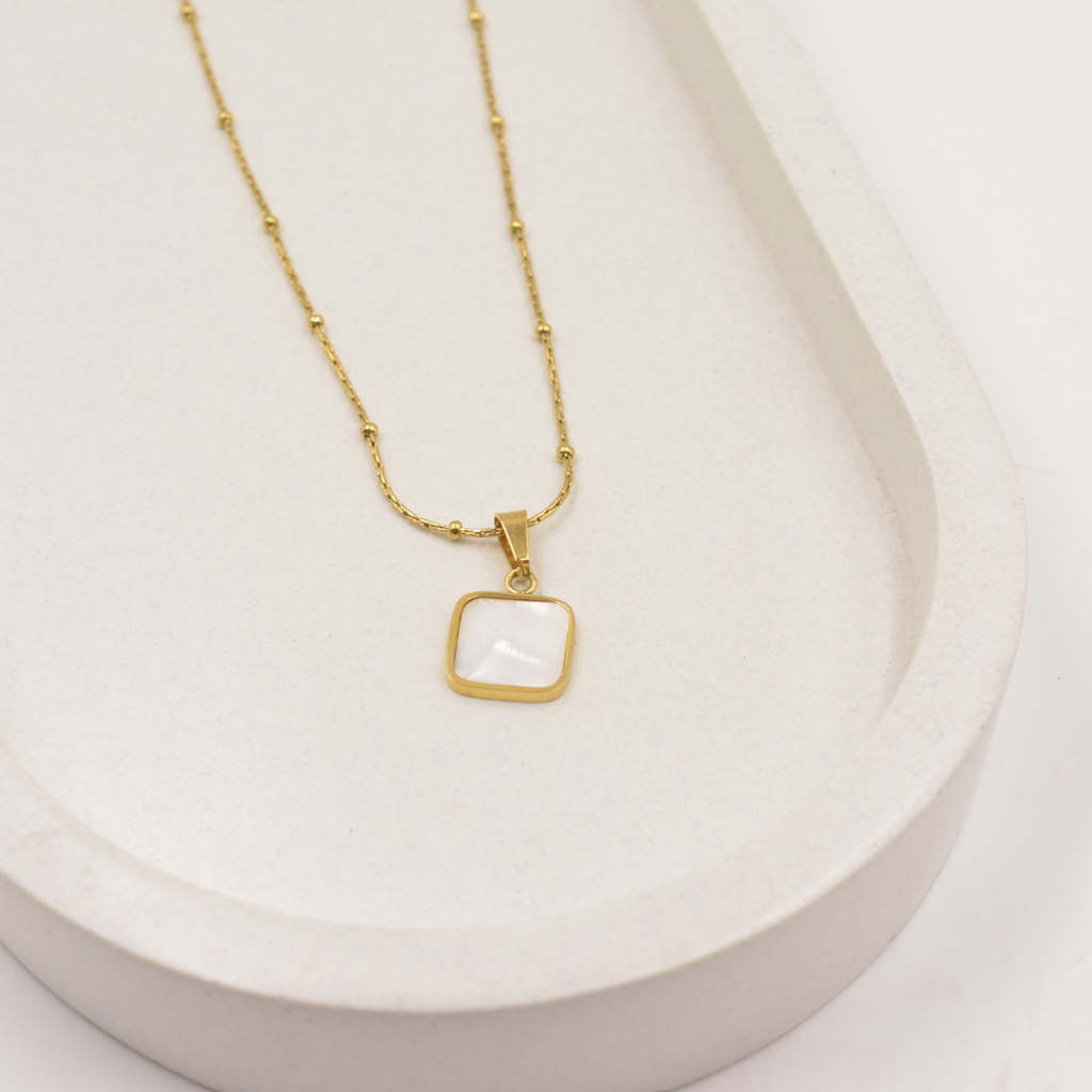 Ivory Square Charm Set with Earrings