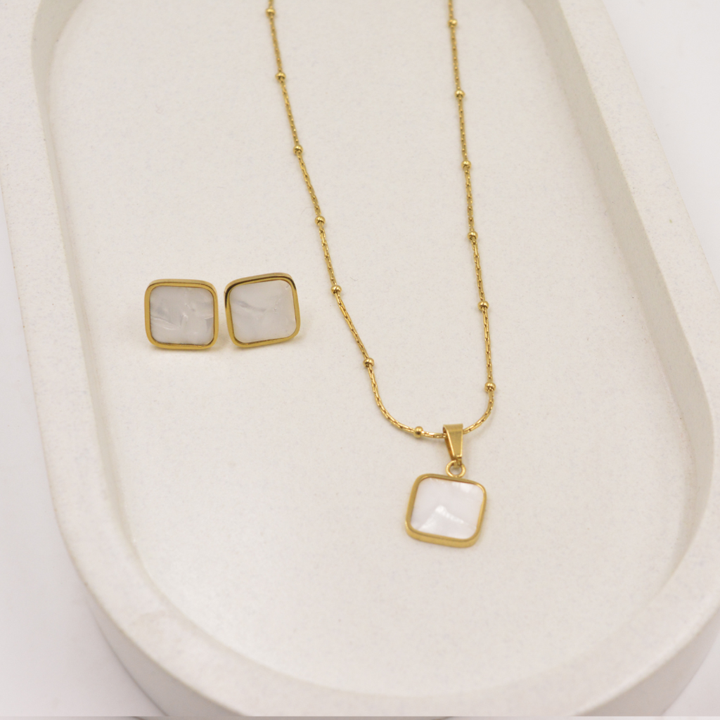 Ivory Square Charm Set with Earrings