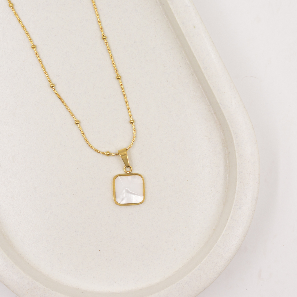 Ivory Square Charm Set with Earrings