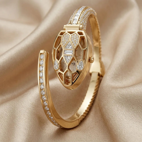 Diamond-White Open-Work Serpent Luxe Watch