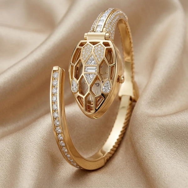 Diamond-White Open-Work Serpent Luxe Watch