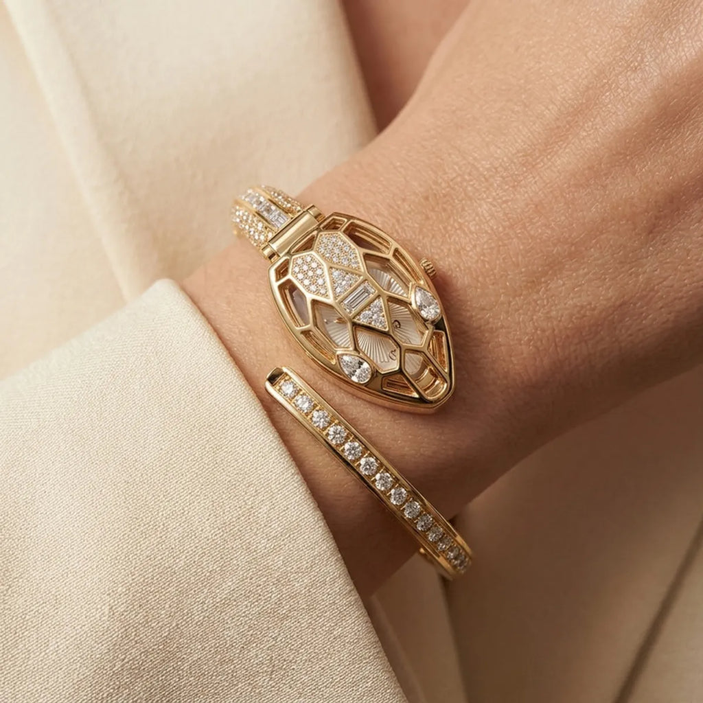 Diamond-White Open-Work Serpent Luxe Watch