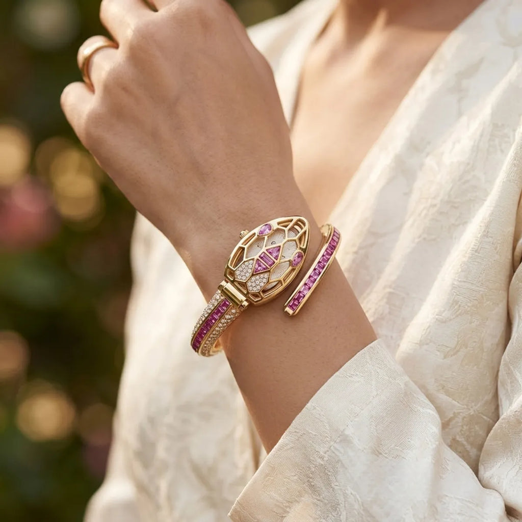 Pink Sapphire Open-Work Serpent Luxe Watch