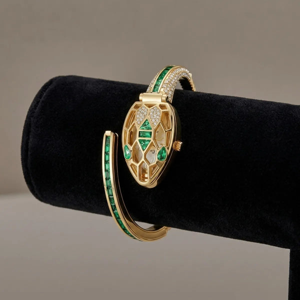 Emerald Serpent Open-Work Luxe Watch