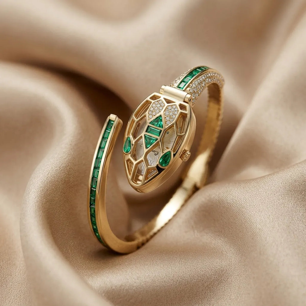 Emerald Serpent Open-Work Luxe Watch