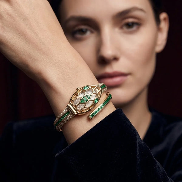 Emerald Serpent Open-Work Luxe Watch