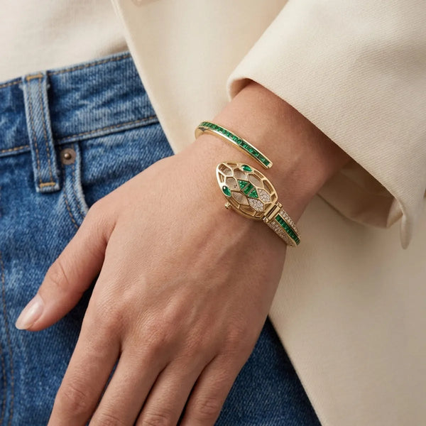 Emerald Serpent Open-Work Luxe Watch