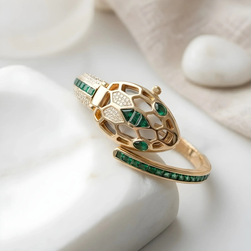 Emerald Serpent Open-Work Luxe Watch