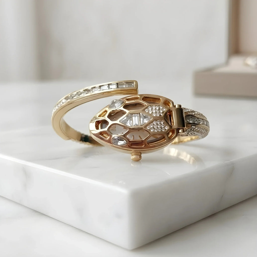 Diamond-White Open-Work Serpent Luxe Watch