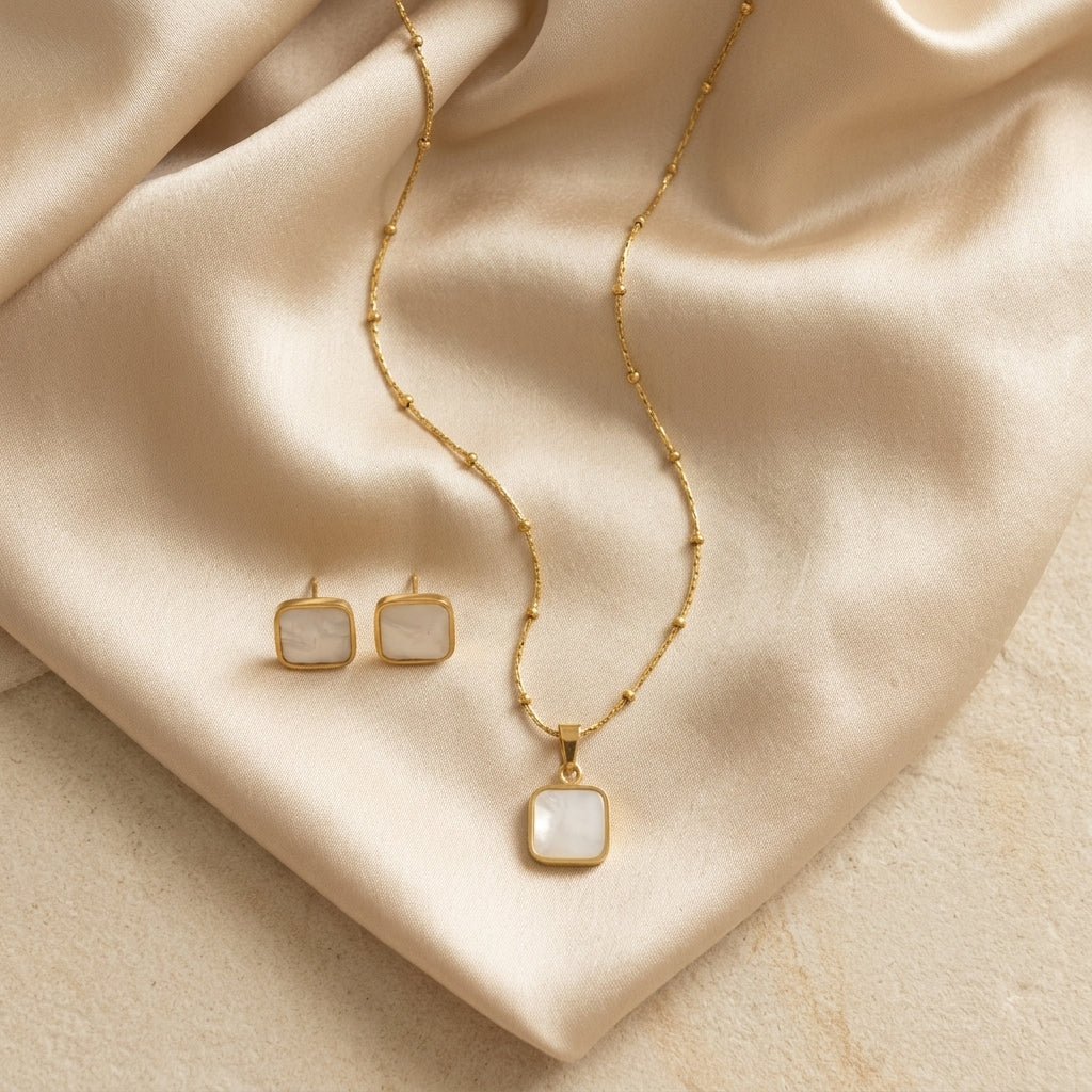 Ivory Square Charm Set with Earrings