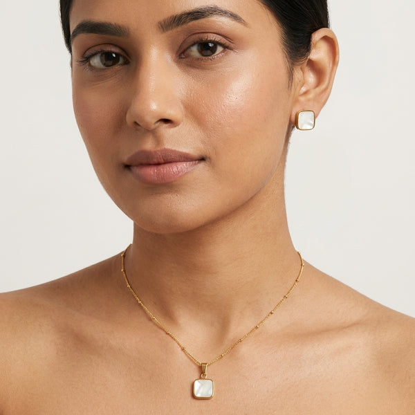 Ivory Square Charm Set with Earrings