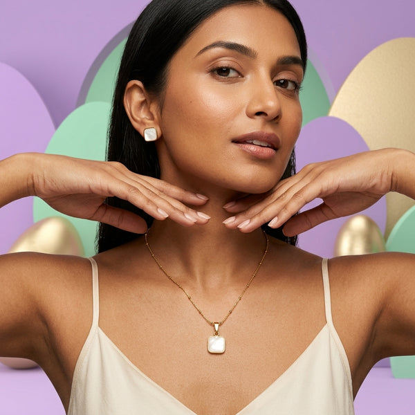 Ivory Square Charm Set with Earrings