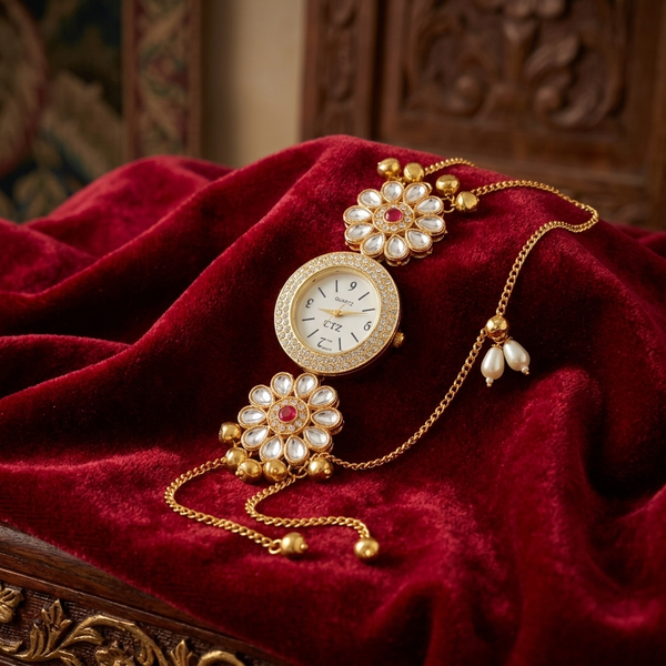 The Gulzar Floral Kundan Bracelet Watch