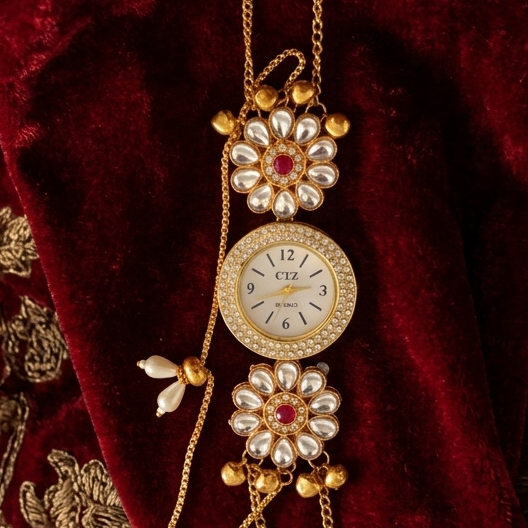 The Gulzar Floral Kundan Bracelet Watch