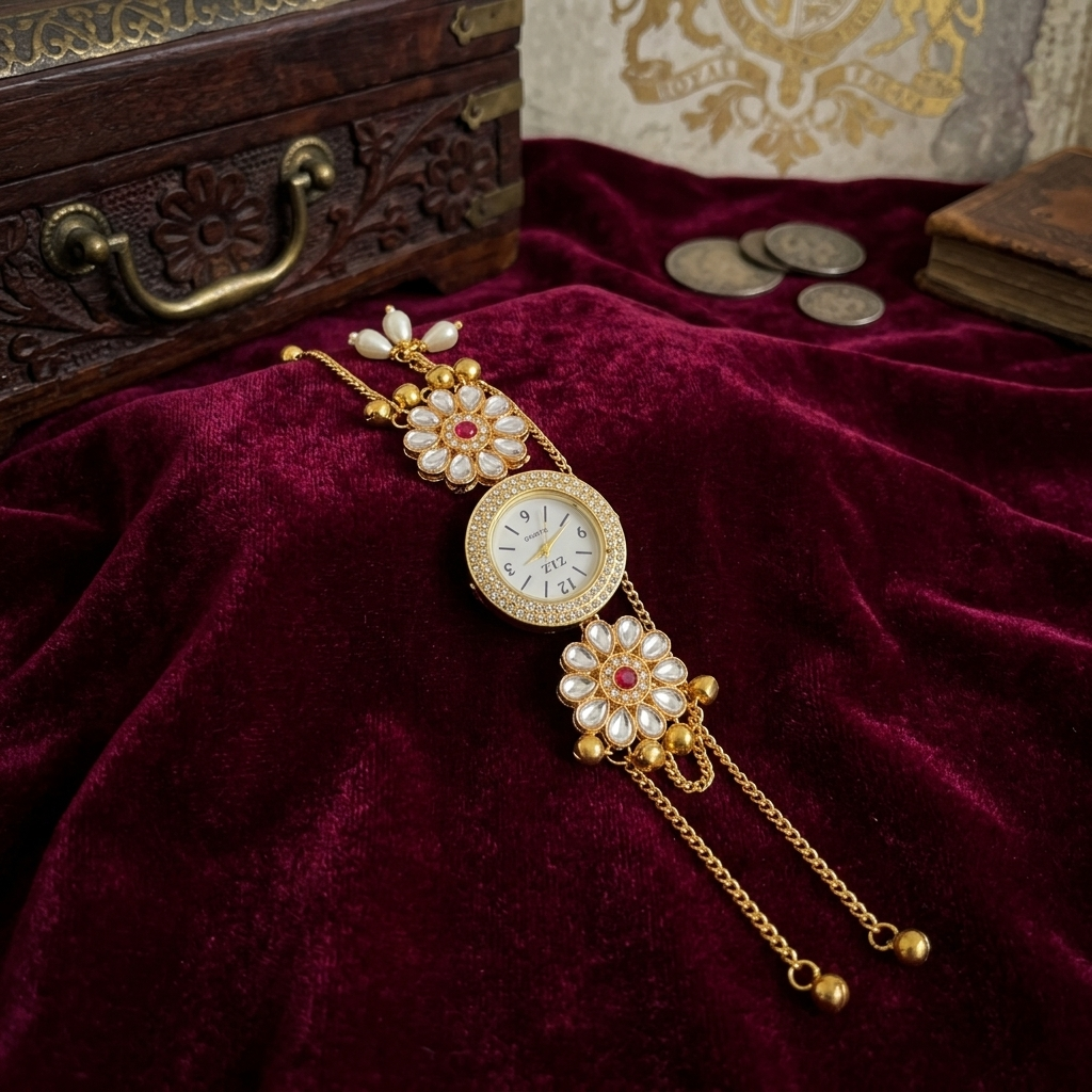 The Gulzar Floral Kundan Bracelet Watch