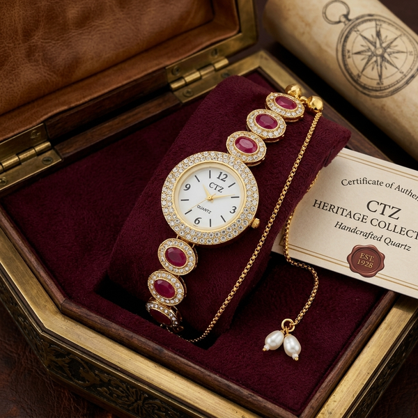 The Ruby Oval Gemstone Heritage Bracelet Watch