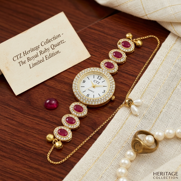 The Ruby Oval Gemstone Heritage Bracelet Watch