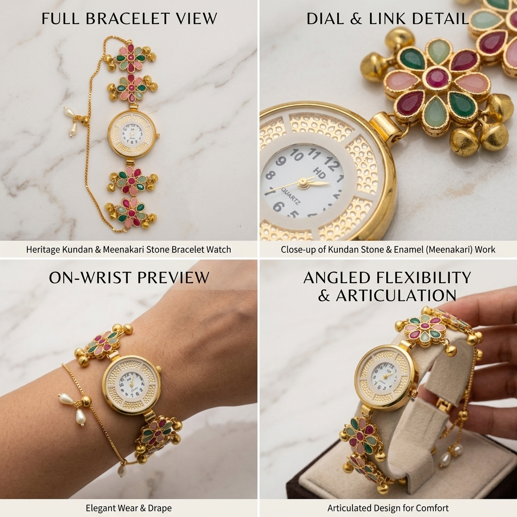 The Navratna Floral Gemstone Heritage Bracelet Watch
