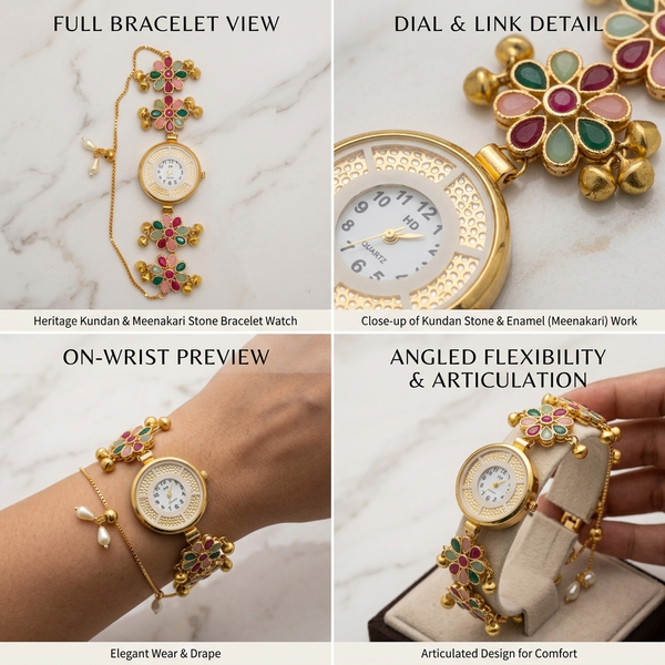 The Navratna Floral Gemstone Heritage Bracelet Watch