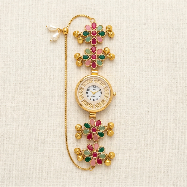 The Navratna Floral Gemstone Heritage Bracelet Watch