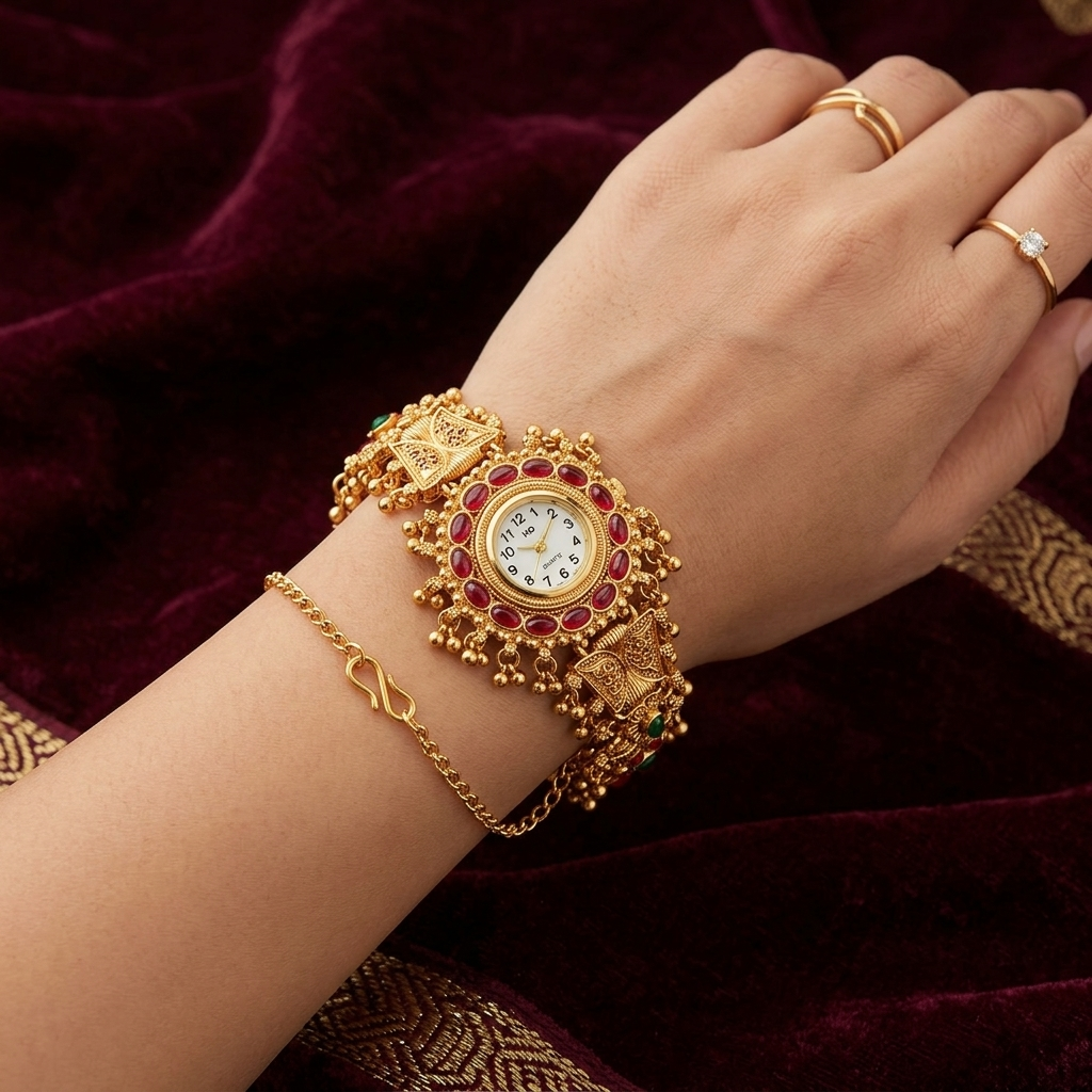 The Imperial Ruby Halo Filigree Heritage Bracelet Watch
