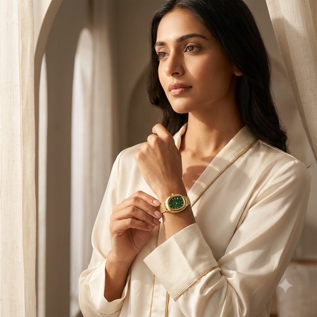 The Petite Oval Emerald Mesh Watch